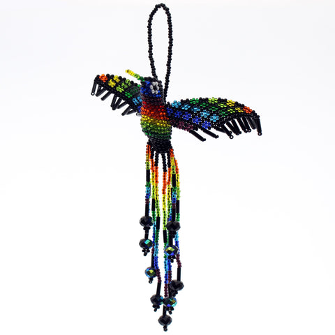 Worrydoll.com Beaded Hummingbird Black Rainbow handmade