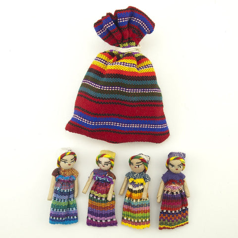 Worrydoll.com Four Large Worry Dolls With A Pouch