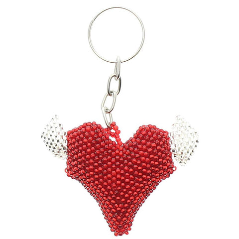 Beaded Keychain Heart with Wings
